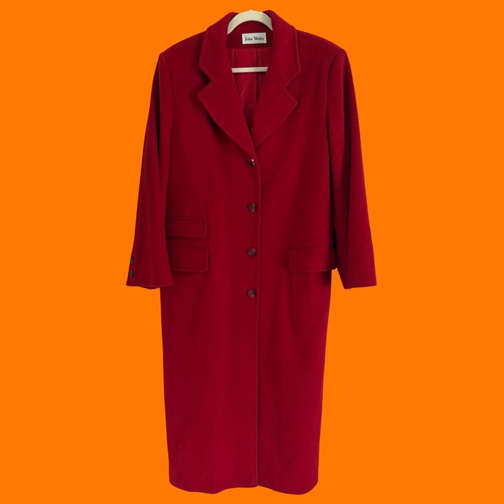 80's 90's vintage red 100% wool overcoat jacket trench coat M/L John weitz